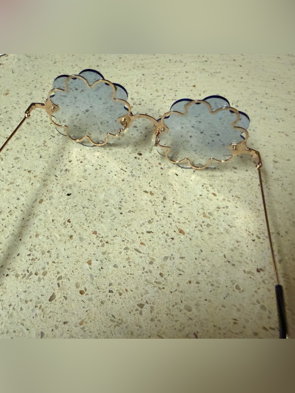 Fashion Nova Scalloped Round Sunglasses - Gold Frame with Light Blue Lenses